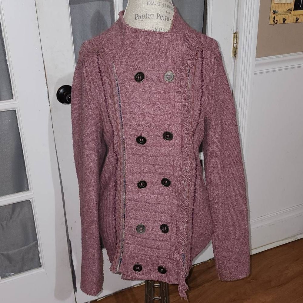 Free People Womens Burgundy Wine Double Breasted Cardigan Sweater Small